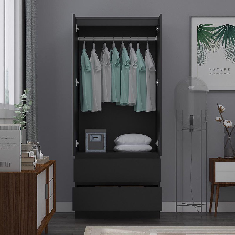 2 Door Wardrobe, Black
