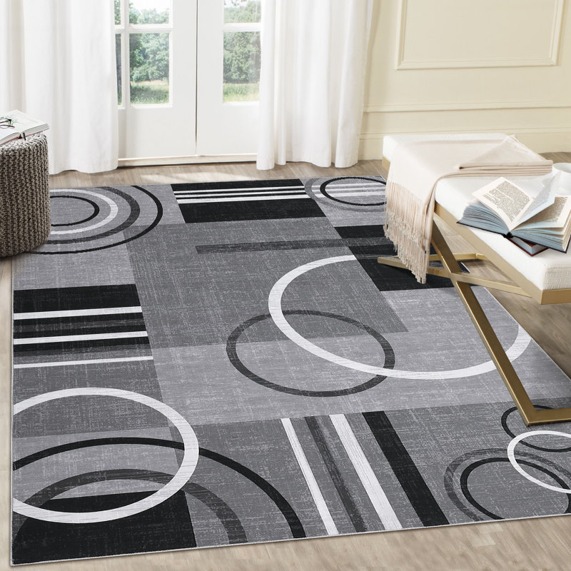 Geometric Machine Washable Rug with Rubber Backing for Living Room Modern Non-Slip Dining Room Rug Easy-Cleaning Floor Carpet for Bedroom
