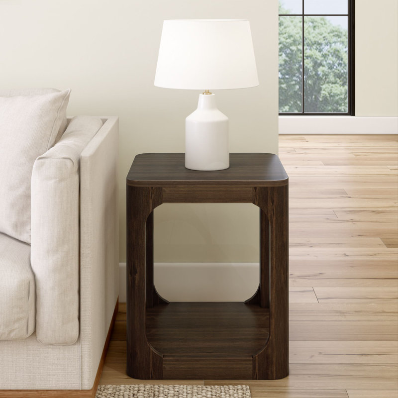 Modern Rounded Square Side Table With Shelf (20In X 20In / 510Mm X 510Mm), Walnut