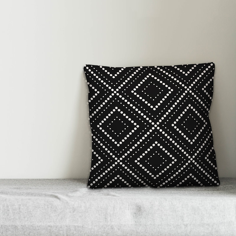  Housse de coussin carré à pois, 16 po x 1 po, Noir, Pas de bourre