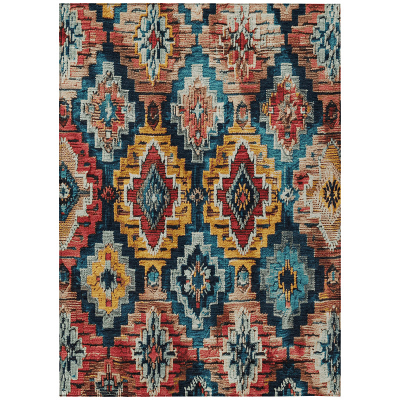 Machine Washable Indoor/Outdoor Xhevrie Rust Rug, Rectangle 10' x 14'