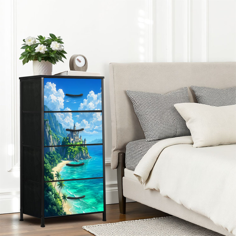 4 Drawer Dresser for Bedroom, Narrow Chest of Drawers, Wooden Top and Study Iron Frame 18"x37.5"-(WxH)