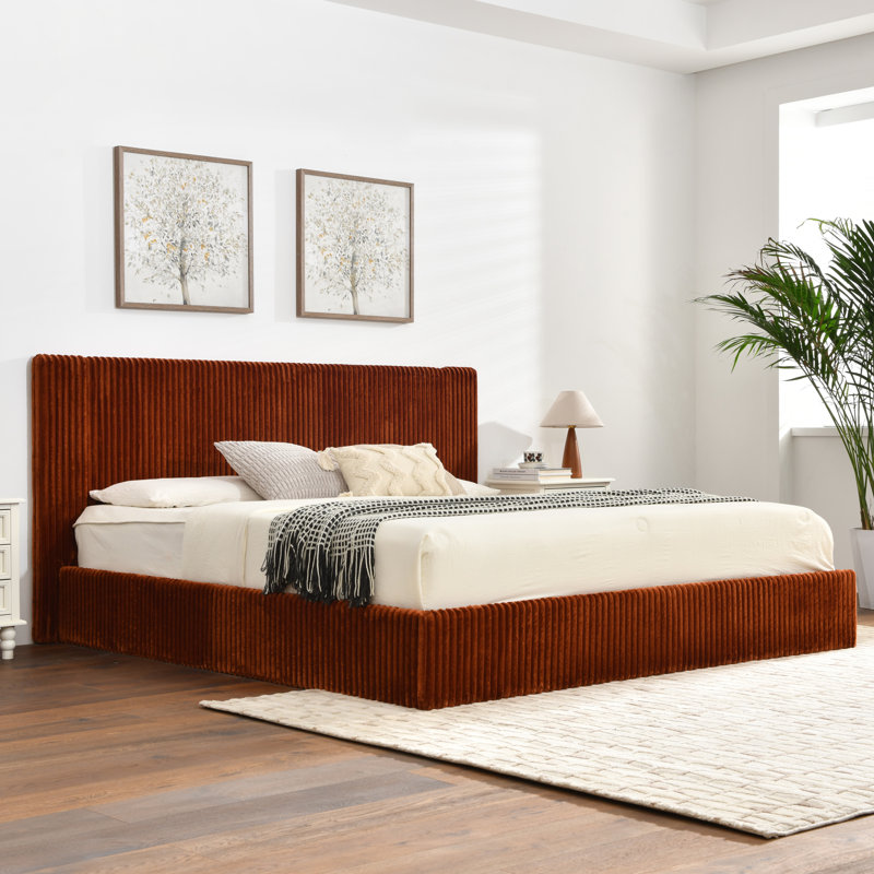 Hydraulic Lift Up Storage Upholstered Platform Bed, King, Ocher