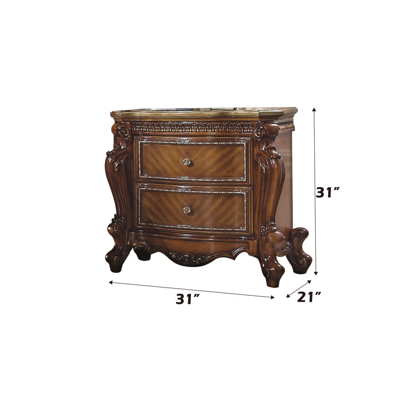 2 Drawer Transitional Style Nightstand, Honey Oak/Honey Oak