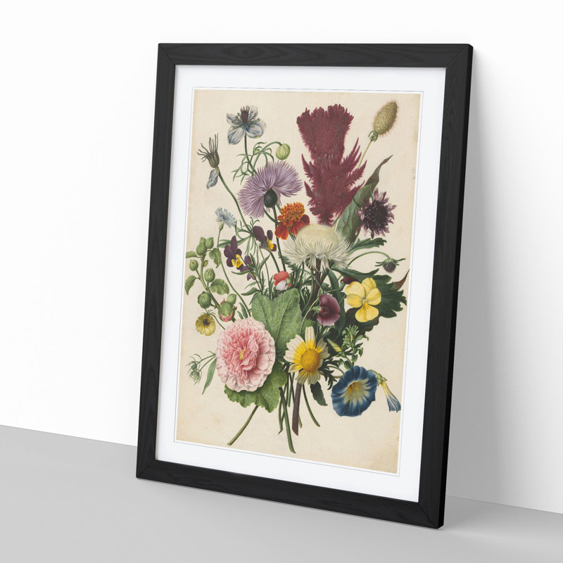 Flowers by Herman Henstenburgh - Picture Frame Graphic Art, 90cm H x 65cm W x 2cm D, Black Framed