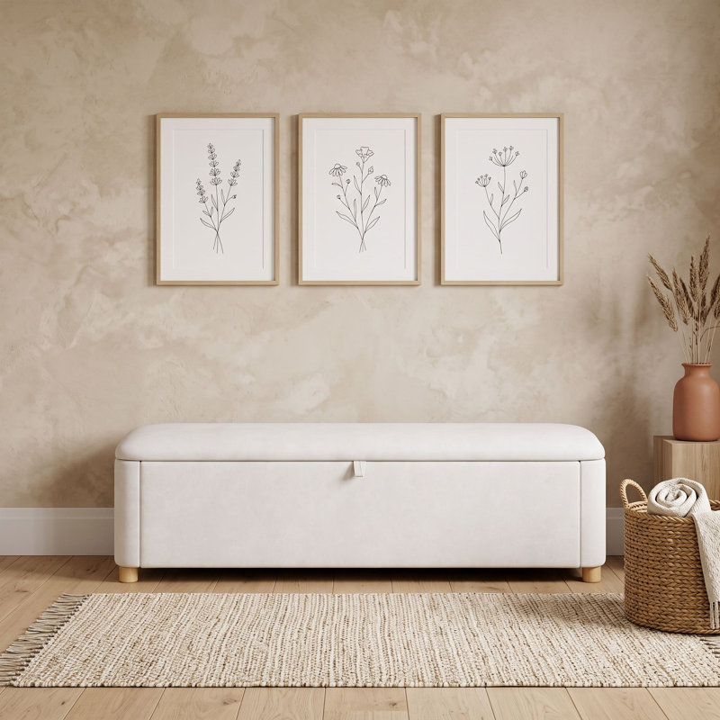 Banc ottoman de rangement en velours avec pieds solides, rangement pour chambre à coucher, Crème
