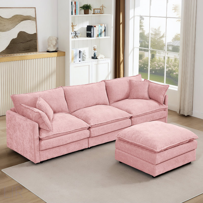 Modular Sectional Sofa, 102 Inch L Shaped Couch Set For Living Room, 3-Seater Comfy Cloud Couches With Movable Ottoman, DIY Combination, Chenille