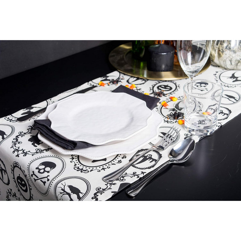 Décoration de table d'Halloween, tissu de coton réutilisable et lavable à la machine, chemin de table, 14 x 72, Spooky Portraits