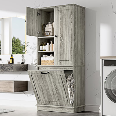 Tall Bathroom Storage Cabinet With Large Flip-Out Basket