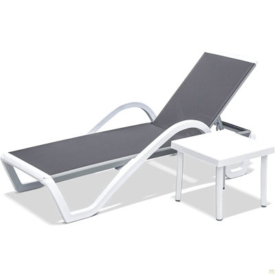Patio Chaise Lounge Adjustable Aluminum Pool Lounge Chairs With Arm All Weather Pool Chairs For Outside,In-Pool,Lawn (Gray, 1 Lounge Chair+1 Plastic Table)