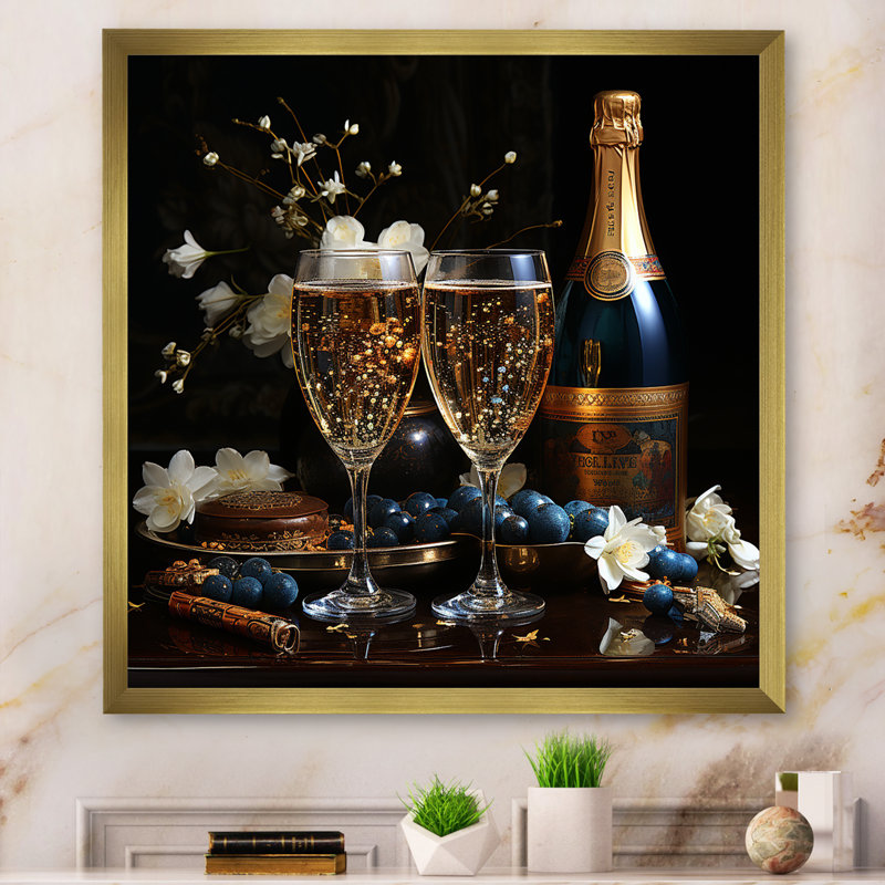 Champagne champagne champagne I - vin, décoration murale champagne, H 30 po x l 30 po x P 1 po, Cadre doré à une seule photo