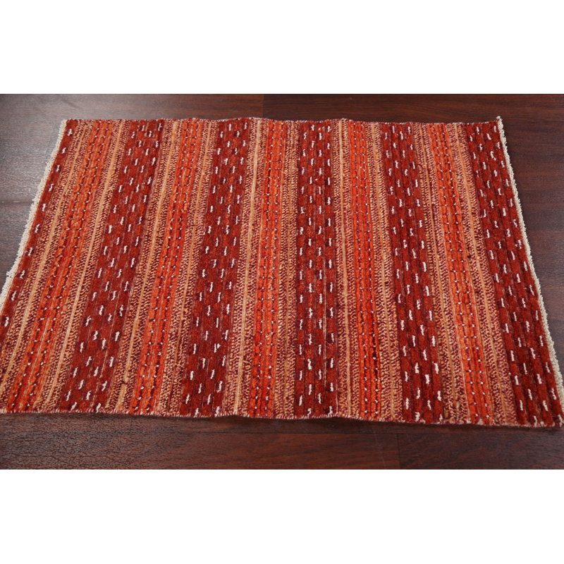 Tapis rouille noué à la main de conception unique 2 pi 10 po x 3 pi 11 po