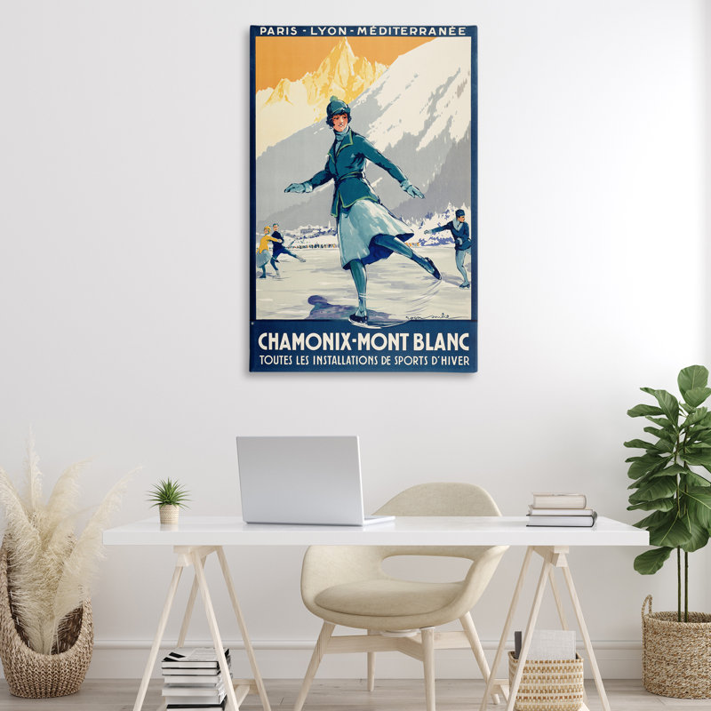Publicité rétro sur toile de patinage sur glace, conception par Marcus Jules, H 45 po x l 30 po