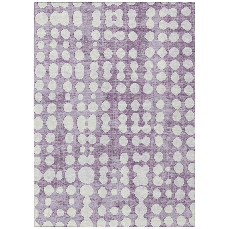 Tapis d'intérieur lavable abstrait mauve et ivoire 5 pi x 8 pi