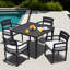 Ensemble de salle à manger haut de gamme en aluminium pour l'extérieur comprenant 4 chaises avec coussin Sunbrella et une table carrée de 40 po avec trou pour parasol