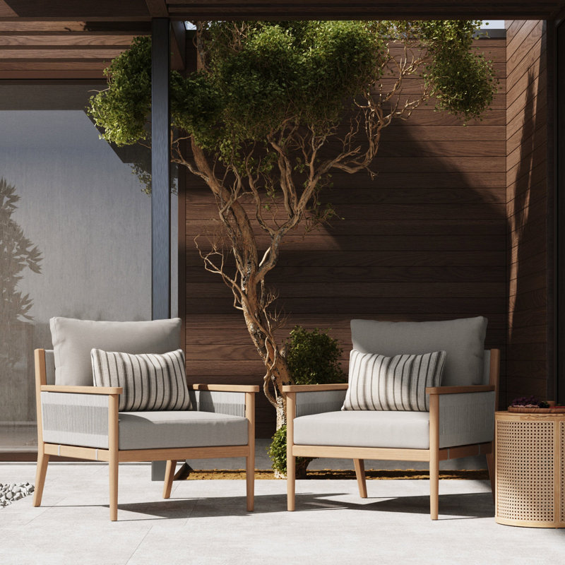Chaise de patio en bois d'acacia avec corde décorative, Beige