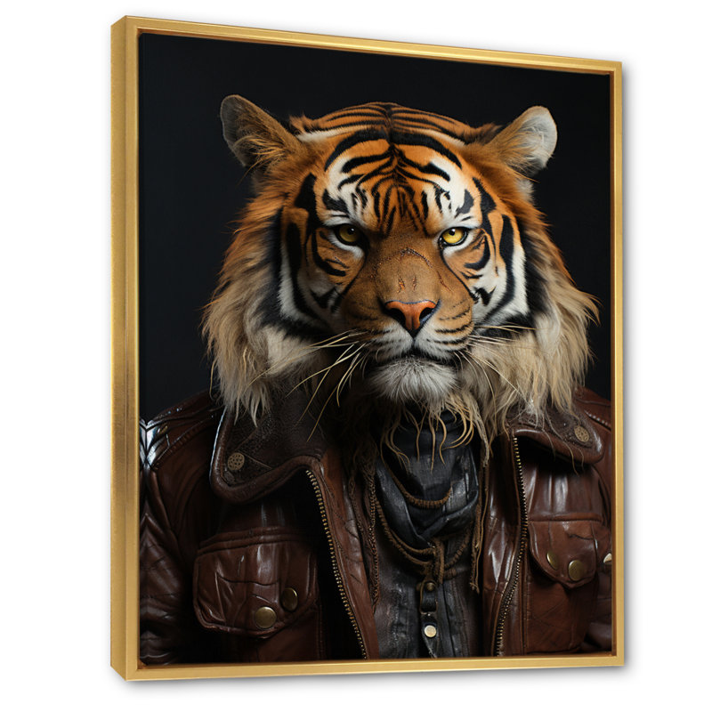 «Stylish Tiger I», reproduction sur toile, Cadre flottant doré, H 40 po x l 30 po x P 1,5 po