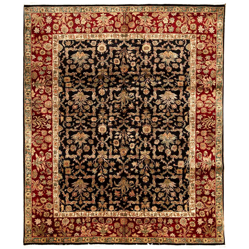 Tapis noir et rouge de haute qualité noué à la main