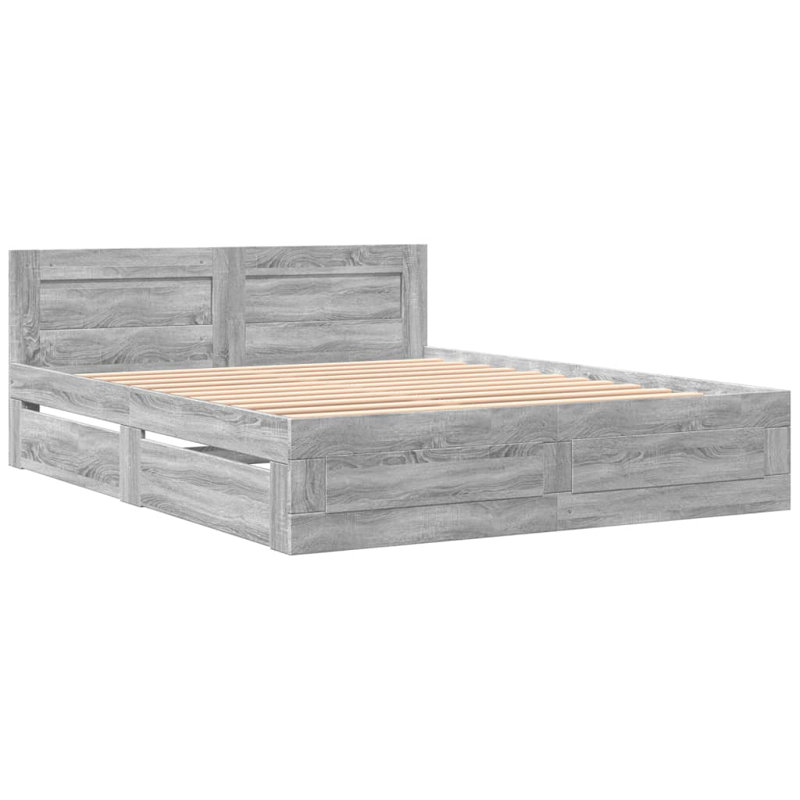Storage Bed, Grey Sonoma, European Kingsize (160 x 200 cm)