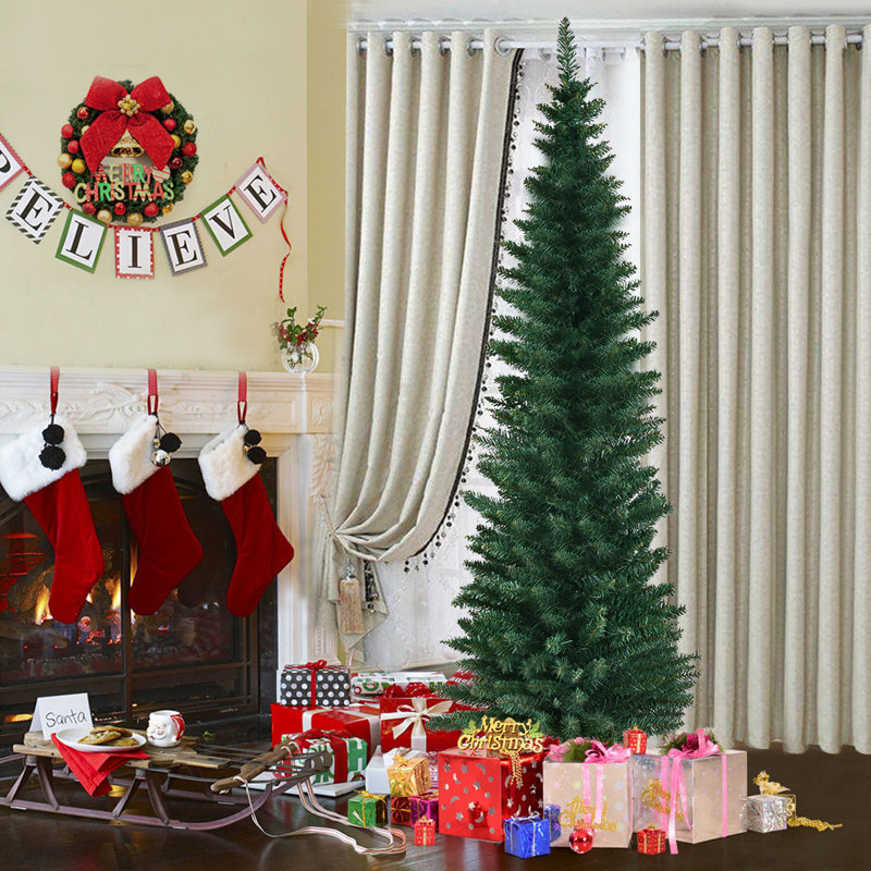 Arbre de noël artificiel pin vert décoration slim, 6 pi 6 po