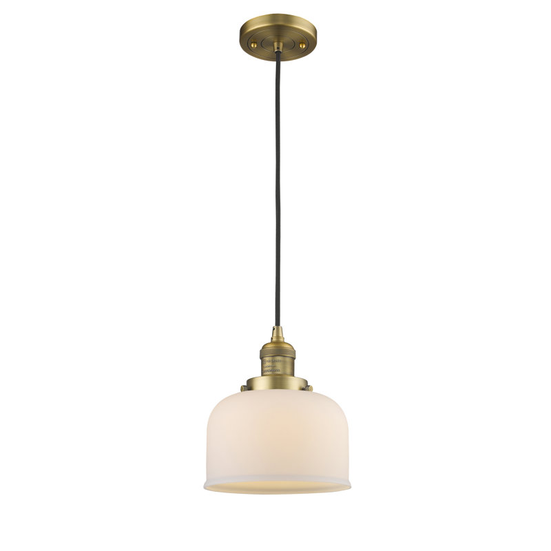Witherington 1 - Light Single Pendant, 8.88" H x 7.75" W x 7.75" D, Brushed Brass, Matte White Cased