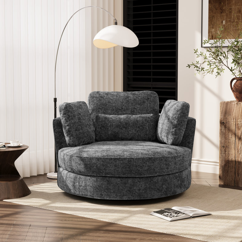 Fauteuil d'appoint en tonneau pivotant surdimensionné rembourré, Gris chenille