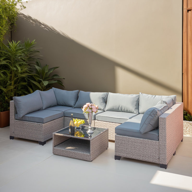 Ensemble de conversation pour canapé modulaire d'extérieur 7 pièces 7 pièces, Gris
