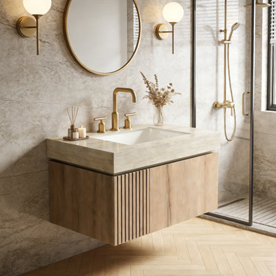 Floating Bathroom Vanity with Multi-Functional Storage Space and 3 Pre-drilled Faucet Holes