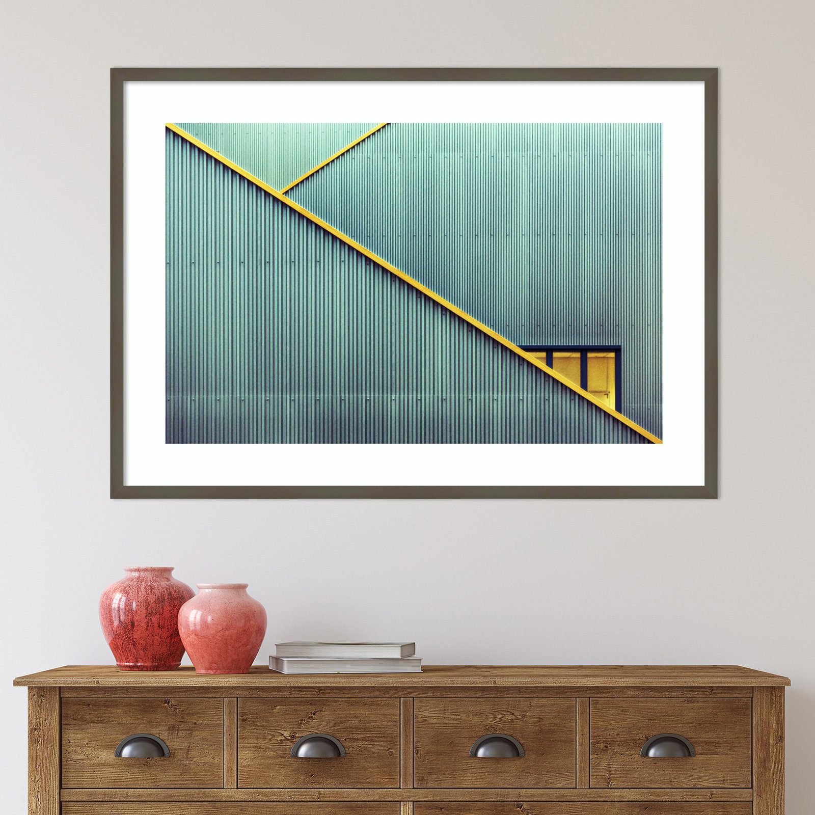 Stairs by Jan Niezen, Gray Framed Paper, 29.25" H x 41.38" W x 0.88" D