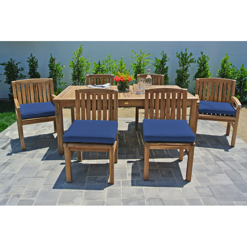 Ensemble repas d'extérieur en teck Huntington 7 pièces avec Sunbrella Huntington, Saphir