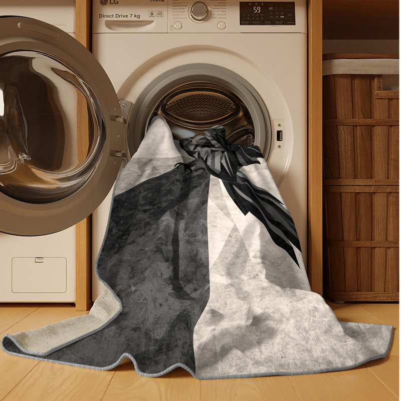 Machine Washable Pantelia Parrot Macaw Modern Geometric Rug in Beige – Gray Binding, 5x8