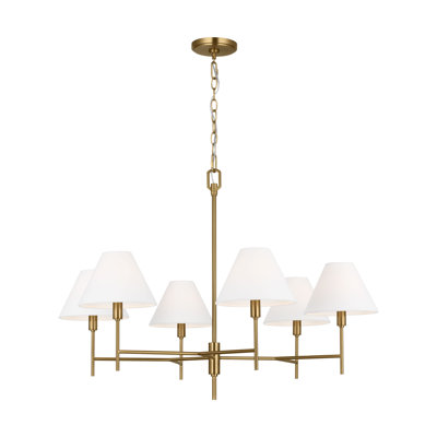 Chapman & Myers Ridgewood 6 Light Dining Room Chandelier With White Linen Shade