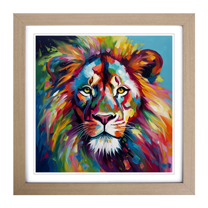 Lion Fauvism - Framed Print, Oak