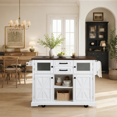 Kitchen Island with Drop Leaf, Power Outlet, and Ample Storage, Ideal for Modern and Rustic Kitchens