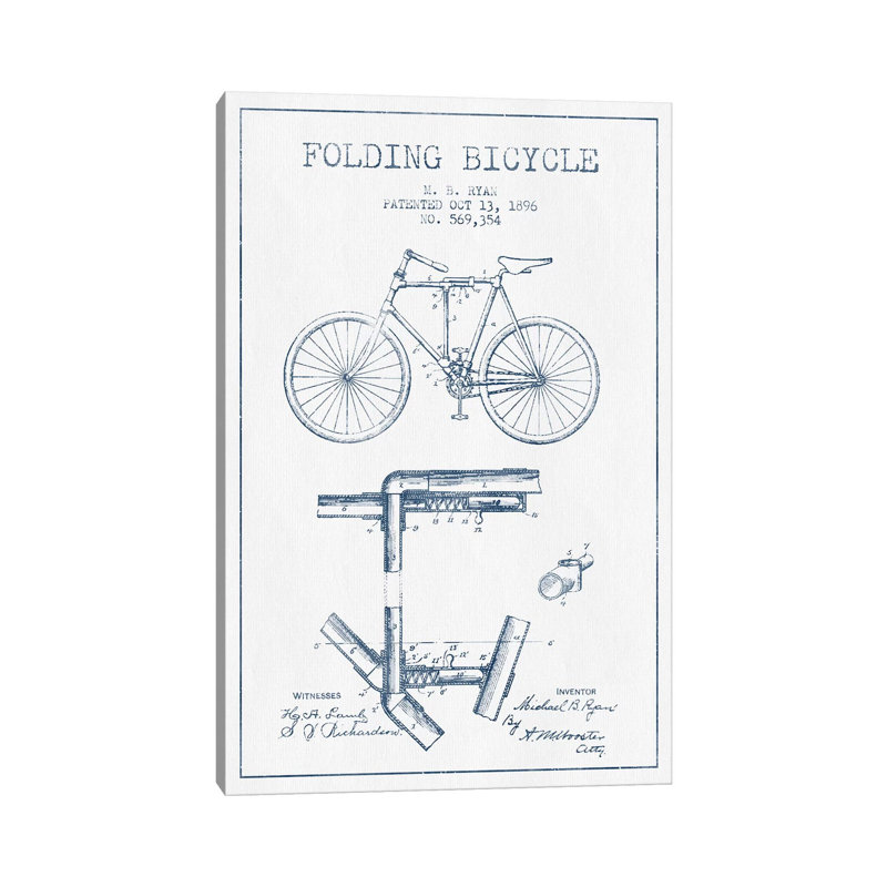 M.B. Ryan Folding Bicycle Patent Sketch by Aged Pixel - Wrapped Canvas Print, 20.32 cm H x 30.48 cm W x 1.91 cm D