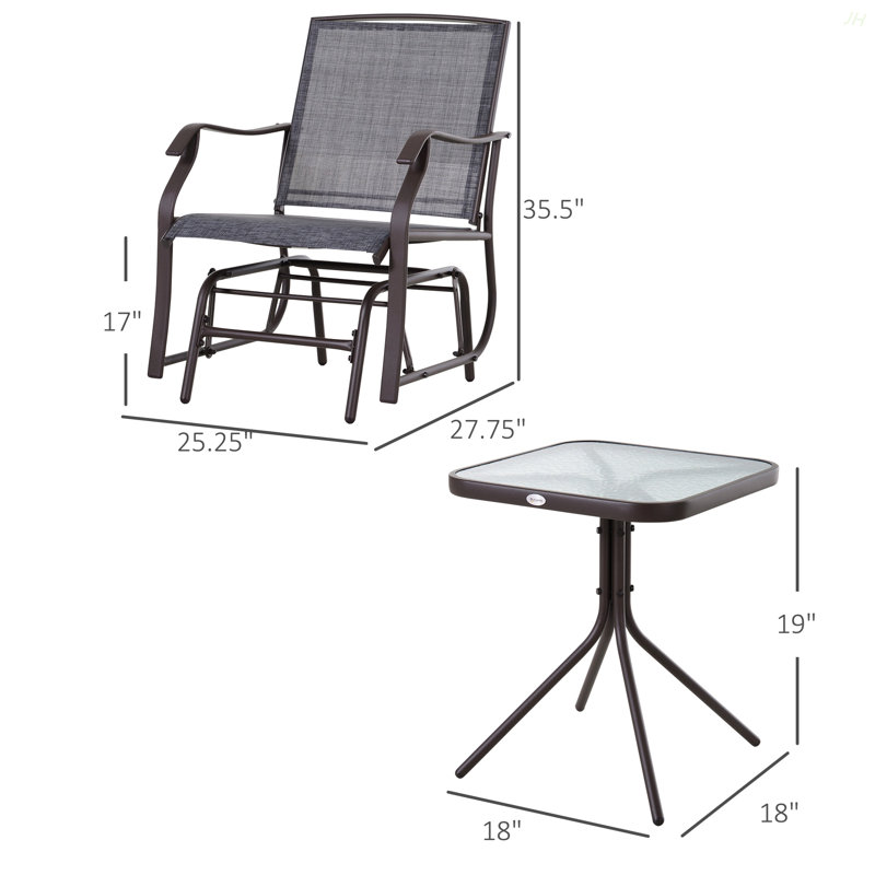 Outsunny 3 Piece Outdoor Glider Chair With Coffee Table Bistro Set, 2 Patio Rocking Swing Chairs With Breathable Sling Fabric, Glass Tabletop, For Backyard, Garden And Porch