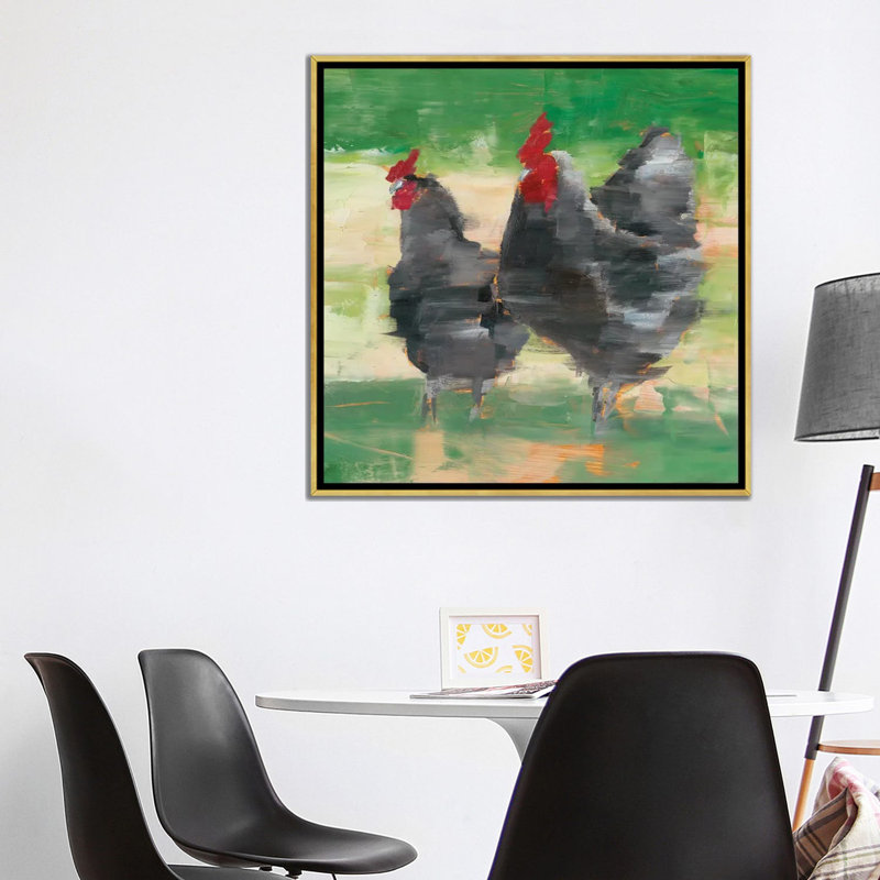 « Black Rooster & Hen II » par Ethan Harper, reproduction d’art, H 37 po x l 37 po x P 1,5 po, Toile encadrée d'or
