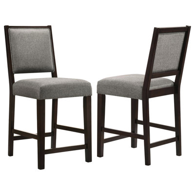 Grey And Counter Height Stools Of 2, Dining Room Seating, Soft Fabric Covering, Stable Base Structure Stool (2 Pieces), Area Furniture, Comfortable Seat Back, Square Tapered Legs, Look