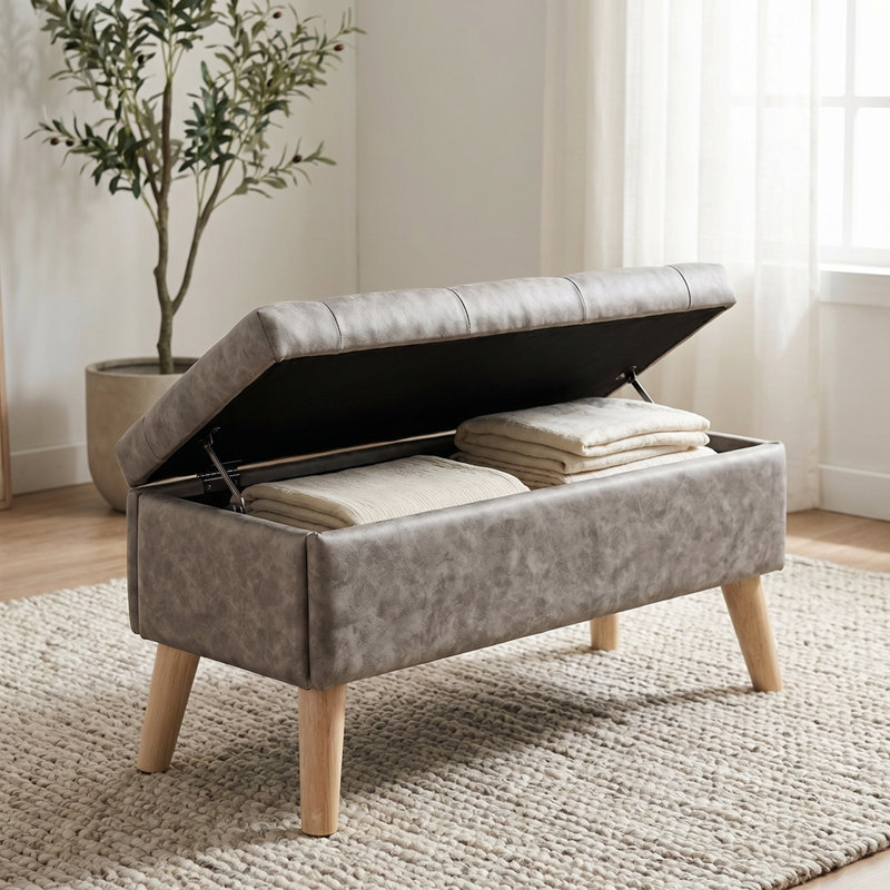 Banc de rangement avec repose-pieds de 32 po de largeur, Grey