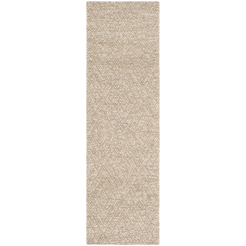 Jacobs Hand Woven Wool/Cotton Geometric Rug in Beige, Runner 2'3" x 8'