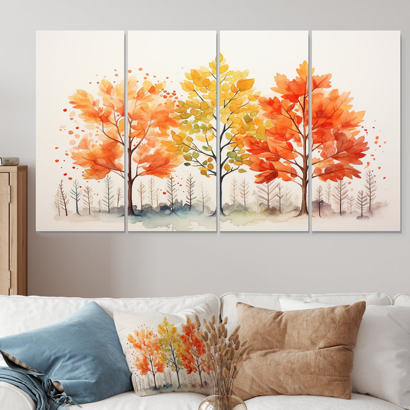 Yellow And Orange Autumn Leaves Beauty II - Tree Maple 4 Piece Wall Art Decor, 32" H x 64" W