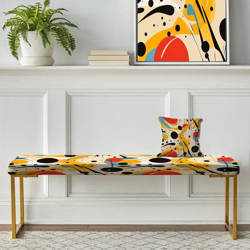 Rouge - Banc rembourré doré, Bleu / jaune / motif abstrait rouge