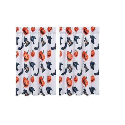 Kbndieu 2D Printed Halloween Kitchen Curtains Washable Short Window Curtains 1 Pair Decorative Light Filtering Curtains for Kitchen Bedroom Bathroom Home Halloween