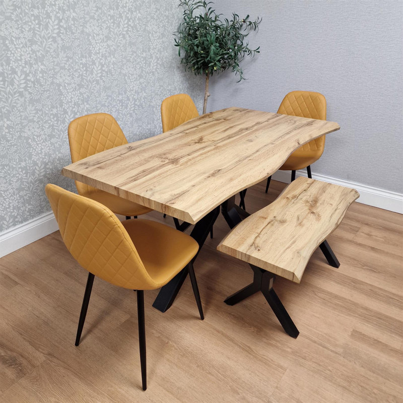 Dining Set, Mustard, 75cm H x 117cm W x 77cm D