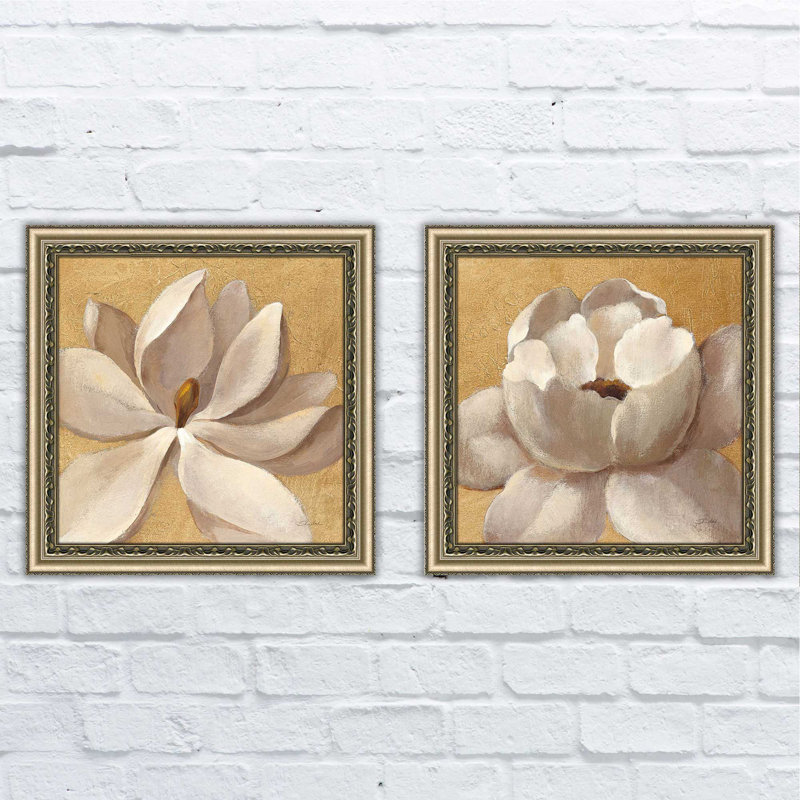 «Sunset Flower I on Gold», ensemble de 2 reproductions de peintures à l'acrylique encadrées, H 18,5 po x l 18,5 po