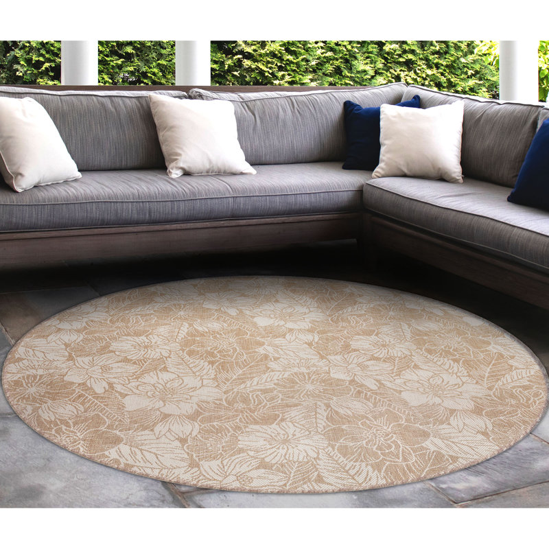 Carmel Botanical Indoor/Outdoor Rug in Sand, Round 7'10"