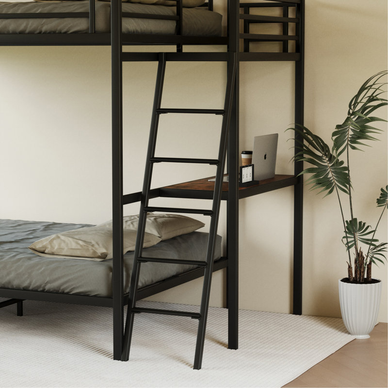 Black Full Size Bunk Bed With LED Light And Charging Socket, Black