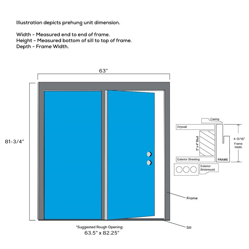 Porte de patio lisse pré-suspendue lisse, H 80 po x l 60 po x P 1,75 po, À gauche / à gauche