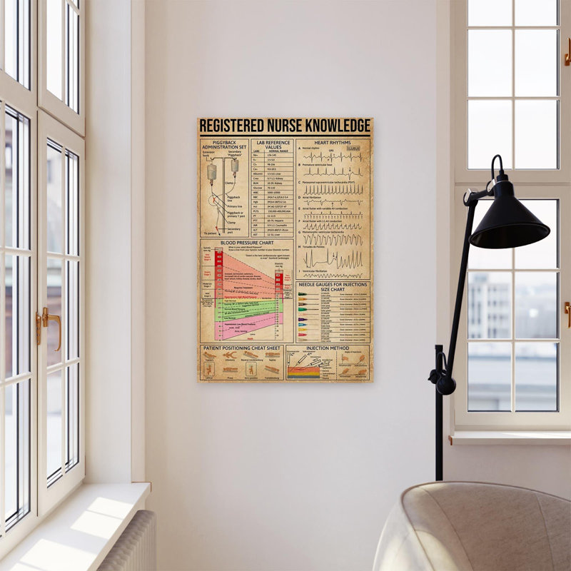 Connaissances de l'infirmière agréée - 1 pièce, reproduction d'art graphique sur toile tendue, H 36 po x l 24 po x P 1,25 po