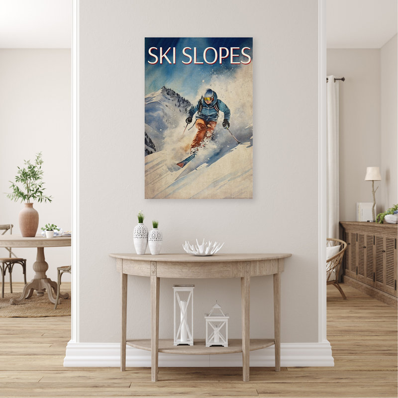 «Man Skiing - Ski Slopes», reproduction d'art graphique sur toile tendue, H 20 po x l 16 po x P 2 po
